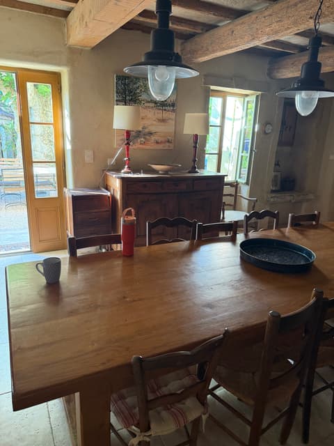 Dining area with artwork