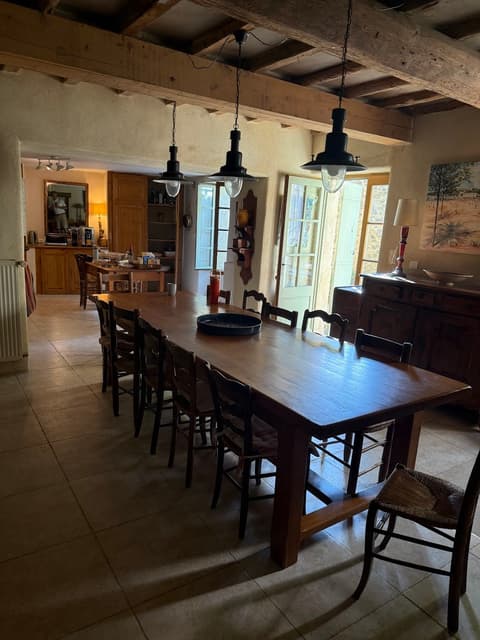 Dining room with antique sideboard and wine storage